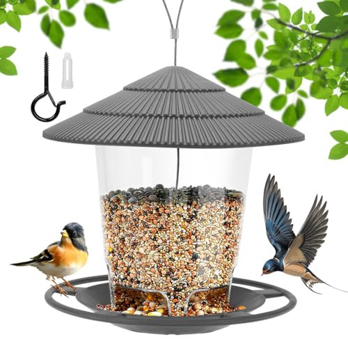 GROOFOO Vogelfutterhaus,Vogelfutterhaus zum AufhäNgen,Vogelhaus Balkon,Vogelhaus Wetterfest,Futterhaus füR VöGel,Vogelfutterspender,Futterstation Vögel mit Überdachtes Grau (mit 1 Einhaken)
