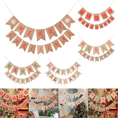 Cartel de arpillera de Feliz Navidad con 14 banderas decorativas para exhibición de eventos (T2-11)