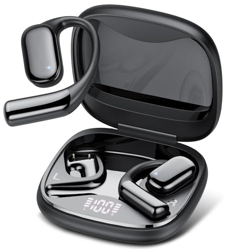 QCOQ Ecouteurs Bluetooth sans Fil LED, Casque Bluetooth 5.4 Oreille Ouverte,sans Fil Sport, HiFi Stéréo, Oreillette Bluetooth Sport avec 4 Mic, IP5 Étanche Casque Bluetooth pour Running/Gym