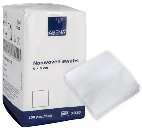 ABENA Vlieskompressen 5x5 cm – 100 Stück, Unsteril, Fusselfrei & 4-lagig, Ultrasoft und Nicht-klebend, Saugkompressen und Wundkompressen als Verbandsmaterial für Klinik, Zuhause & Kosmetik