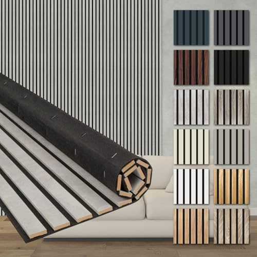 HEXIM Akustikpaneele 4 Stück 278x60cm Holz Comfort - flexible Holzpaneele Platten Lamellenwand flexibel MDF Wandpaneele TV Wandverkleidung Holzwand Deko grau (6.68m² Chicago Concrete)