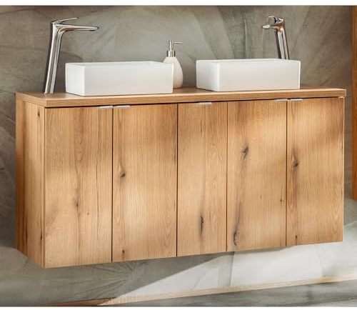 Lomadox Badezimmer Doppelwaschtisch 140cm, in Eiche, geringe Tiefe (40cm)