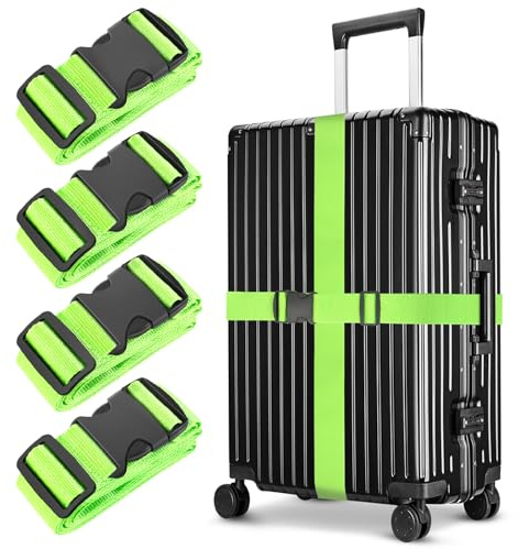 Collskid 4 Stück Koffergurt Kofferband für Reisegepäck mit 2-stufiger Schnalle, Einstellbare kofferband Gurt, Gepäckband für Schnell erkennen Gepäck Reisetasche (Grün)