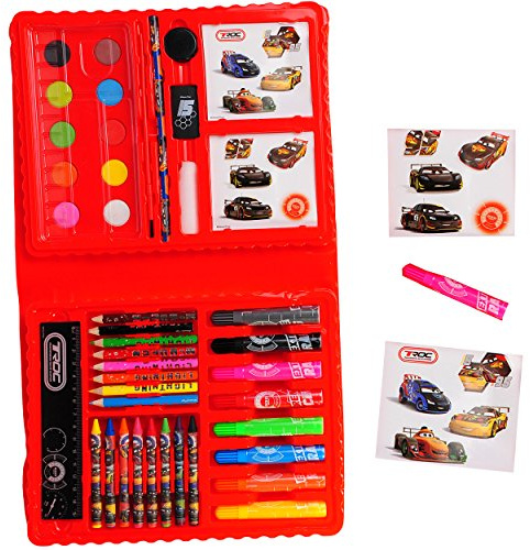 alles-meine.de GmbH 52 TLG. Set__ XL Malset - Disne. Cars/Lightning McQueen - mit Stiften + Filzstifte + Sticker/Aufkleber + Buntstifte + Wasserfarben + Wachsmal Farben ..