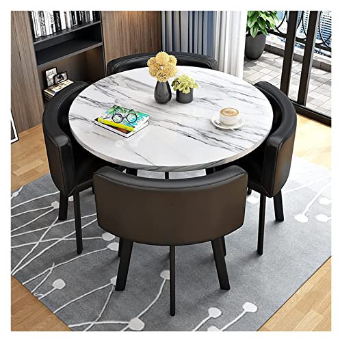 Modernes schwarzes Konferenztisch-Set mit kleinem, rundem Tisch und Stühlen