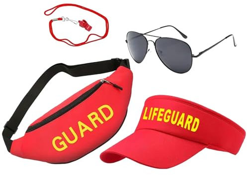 Sandlot Lifeguard Kostüm | Adjustable Lifeguard Outfit | Baywatch Lifeguard Set | Sun Visor Costume, Baywatch Sunglasses Kostüm, Lifeguards Whistle Accessory, Lifeguards Outfit mit Visor