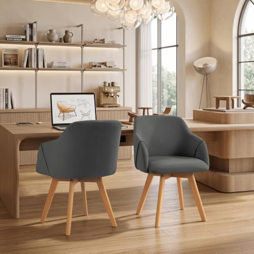 Bekrvio 360° Drehbare Esszimmerstühle 2er Set, Polsterstuhl mit Armlehne, Stoffbezug, Holzbeine, Mid-Century Design, Komfortabler Küchenstuhl für Esszimmer und Wohnzimmer (Dunkelgrau, 2PCS)