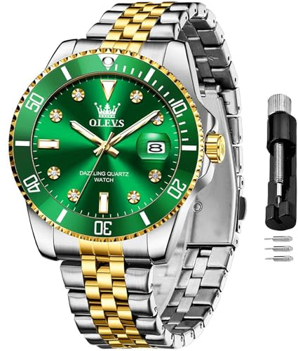 OLEVS Edelstahl Armbanduhr Herren Wasserdicht, Modern Groß Uhr Herren mit Datum, Quarz Analog Leuchtziffern Herrenuhren mit Metallarmband Geschenke für Männer Geschenke