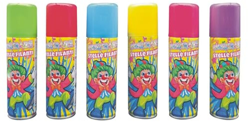 24 BOMBOLETTE Stelle FILANTI Colorate 83 ML Verde Giallo Rosso Blu Viola Arancione Carnevale Festa Party