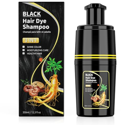 Black Hair Dye Shampoo for Gray Hair, Haarfarbe Schwarzes Haarfärbeshampoo für Graues Haar 3 in 1, Haarfarben Shampoo für Männer und Frauen, shampoo gegen graue haare (350 ml)
