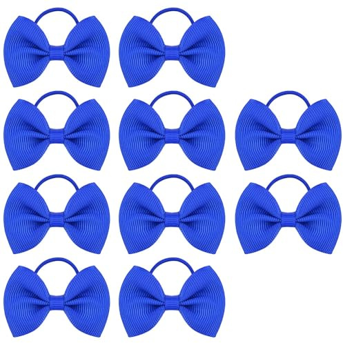 10PCS Blue Bow Hair Ties, Grosgrain Ribbon Hair Elastics, No Damage Bow Ponytail Holders for Girls Women Daily School Party Hair Accessories