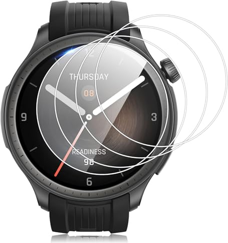 Vauki 4 Pezzi Pellicola Protettiva per Amazfit Balance Vetro Temperato,9H Durezza Anti-Graffio HD Trasparente Senza Bolle Vetrino Protezione per Amazfit Balance