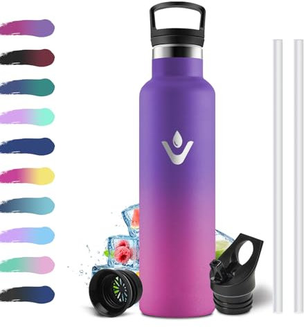 Borraccia Acciaio Inox 750ml, Borracce in Acciaio a Doppia Parete, Bottiglia Termiche con Cannuccia, Riutilizzabile, a Prova di Perdite, senza BPA, Bottiglia per Bambini, Scuola, Gimnasio, Palestra