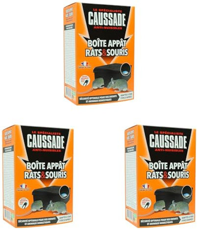 CAUSSADE 3 Boites Appât Rats & Souris - Sécurisées avec Clé de Fermeture - Réutilisables - Résistantes - 3 Mangeoires par Boîte - À Garnir avec Différents Appâts CARBAVCLENX3