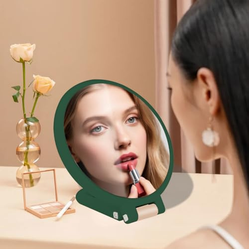 Miroir cosmétique double face avec poignée - Grossissement 10X/1X - Miroir de coiffeuse pliable rotatif à 360° - Pour voyage et salle de bain - Miroir de table portable avec verre de qualité