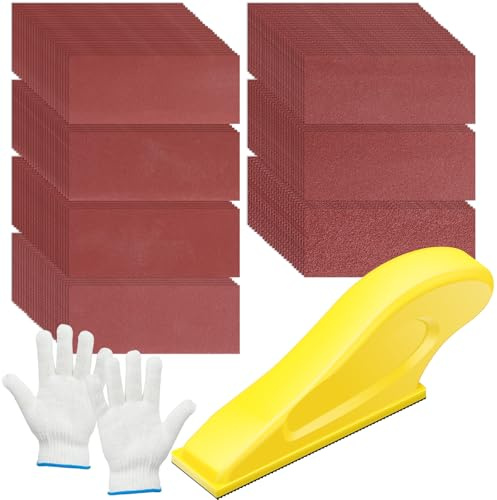 141pcs Micro Detail Sander Kit with Hand Sanding Block 80, 120, 180, 240, 320, 400, 600 Grit Wet and Dry Sandpaper Hook and Loop Sand Paper for Woodworking Tight Narrow Spaces