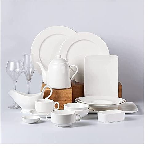 Set di stoviglie di Lusso per la Famiglia, Set da tavola in Ceramica Bianca Pura da 32 Pezzi, Set Completo in Porcellana, Piatti, Ciotole e Tazze pregiati, microonde e lavastovigli