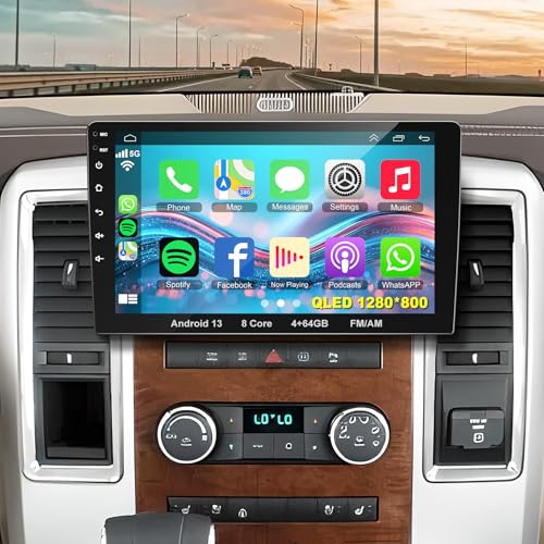 [8 Kern, 4G + 64G] Android 13 Auto Stereo Doppel-Din-Radio mit drahtlosem CarPlay Android Auto | 9 Zoll QLED Touch Screen Head Unit mit GPS WiFi BT 32EQ DSP | Mirrorlink | Lenkradsteuerung | FM AM