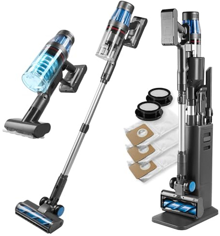 CLEANmaxx AeroTec 500 Aspirapolvere con stazione di aspirazione, intelligente e senza fili, svuotamento automatico della polvere da 3,5 l, 34 kPa, autonomia 60 minuti, filtro HEPA
