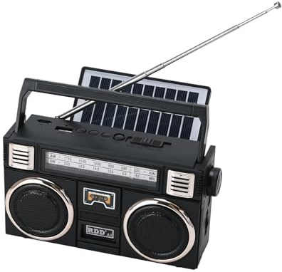 Radio FM AM SW Portable avec Bluetooth, Panneau Solaire et Lampe Torche, Lecteur MP3 USB/TF, Batterie Rechargeable - Radio numérique à Batterie pour la Maison et l'extérieur Noir (Classique, Noir)