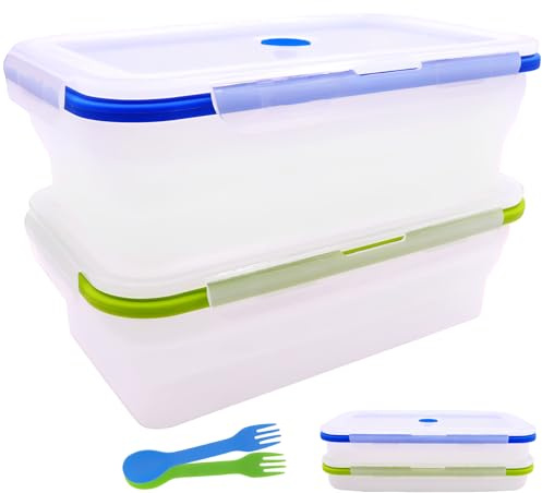FUSMYE Extra große, faltbare transparente Silikon-Frischhaltedosen mit Deckel, 2,3 l, 2 Stück, XXL, faltbare Bento-Lunchbox, wiederverwendbare große Mahlzeiten-Boxen für Küche, Camping, BPA-frei