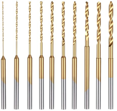 Mini Twist Drill Bit Set, 10Pcs 0.6mm-2.2mm Micro Drill Bits Set HSS 2.35mm Shank Titanium Coated Tiny Drilling Bits Hole Drilling Tool for DIY, Wood, Jewelry