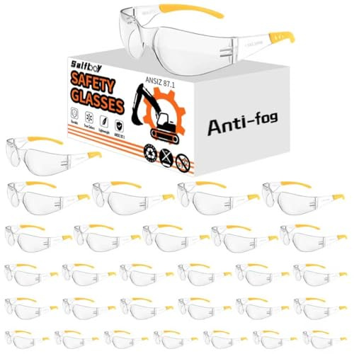 Salfboy 30pcs Anti Fog Safety Glasses Bulk for Men, with ANSI Z87.1 Certified, for Jobsite, Industrial, Lab and Gardening