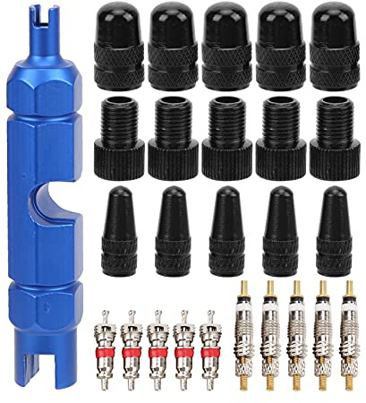 Sangeponiang, Per bicicletta, Set nucleo valvola, 26 pezzi, Valvola americana e francese, Adattatore, Tappo valvola, Materiale in ottone resistente, Misura universale, Design a