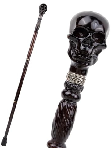 Schwarzer Holz Totenkopf Gehstock Mit 3 Abschnitten, Dekorativer Cosplay Holz Gehstock Halloween Mac und Crosier 38