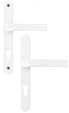 MONT HARD UPVC Door Handle Set, 92mm PZ, 211mm Screw Centers, White | Backplate 243mm x 30.5mm, Aluminium Long Backplate Handle