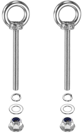 PATIKIL M5 x 50mm Boulon à Œil Avec Épaulement, 2 Pcs 304 Acier Inoxydable Anneau de Levage Boulon à Œil Fileté Avec Écrous Flasques à Collerette, Rondelles Ressort et Rondelles Plates