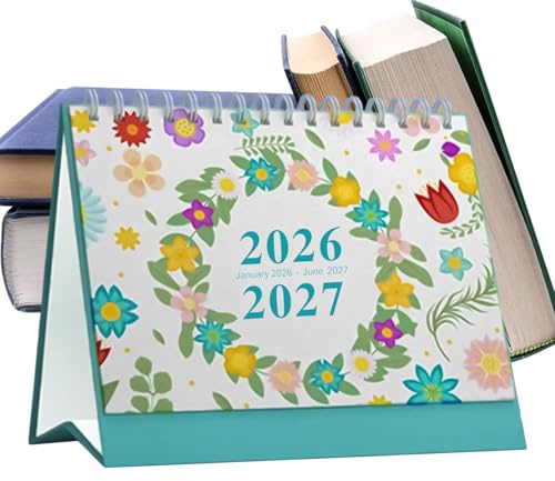 Calendrier de table 2026 – Planning hebdomadaire et quotidien pour 18 mois avec notes, motif végétal, décoration de bureau – Pour bureau à domicile, planification scolaire