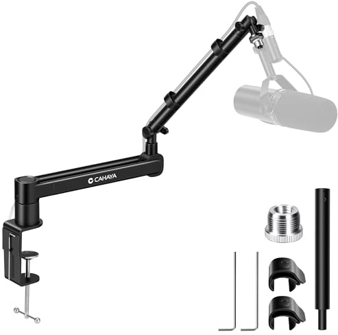 CAHAYA Microphone Arm Stand - Low Profile Boom Arm Stand Supports 2.5 kg Adjustable with 9cm Extension Pole Cable Management Compatible with Shure SM7B BlueYeti FIFINE AM8 K669B HyperX QuadCast,Etc
