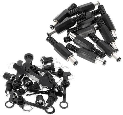 TOVINANNA Kit Connettori Presa Cc 36 Pezzi con Spina Audio 55X25 MM con Cappucci Impermeabili Adattatore per Spine Cavi e Fili Isolamento Sicuro per Uso Elettrico e Audio Professionale