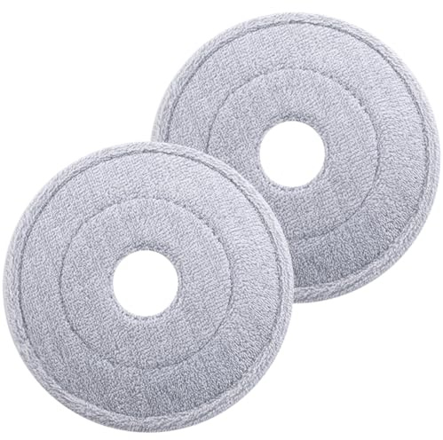 Ciieeo Têtes de Balai de Rechange Rondes en Microfibre 2 Pièces pour Balai Rotatif Essorage, Compatibles Nettoyage Sol Parquet, Carrelage et Plancher, Recharge Serpillière Lavable