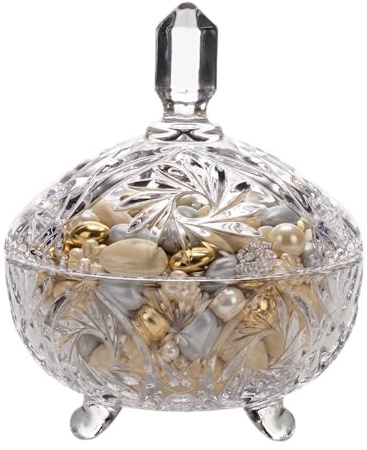OCEANO Portaconfetti in Cristallo Intagliato con Coperchio Piedini Elegante Bomboniera per Matrimonio Battesimo Comunione Ciotola per Confetti e Caramelle Design Classico Vintage