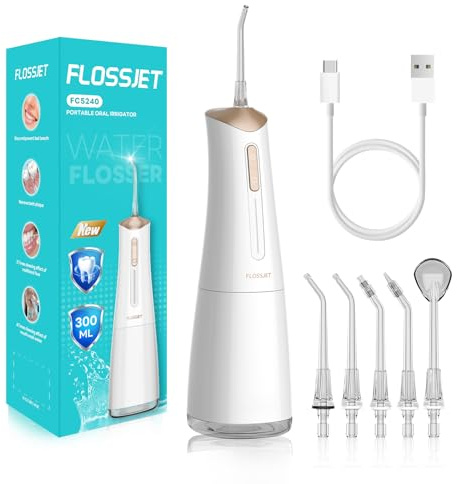 FlossJet Jet Dentaire Hydropulseur,Water Flosser 4 Modes IPX7 Sans Fil