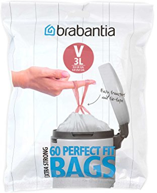 Brabantia V Spenderpackung PerfectFit Müllbeutel Code V, 3 L, 60 Stück, Plastik, Weiß, 23.5 x 29 cm