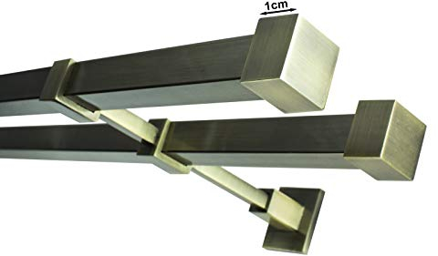 Sento 20/20mm Metall Gardinenstange Vorhangstange 2-läufig Messing Antik Mik 480 cm (6 Stangen 160cm)
