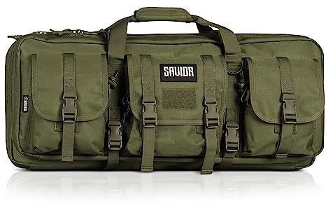 Savior Equipment American Classic Tactical Double Short Gun Case Pistol Bag, Spacious Front Pockets, Padded Shoulder Strap Included, 32 Inch Olive Drab Green