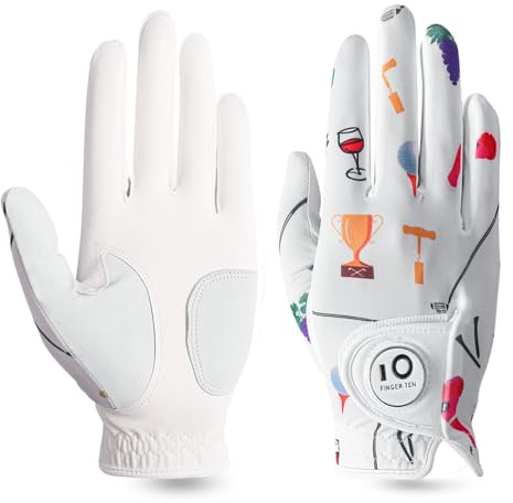 FINGER TEN Guanto da golf donna, Cabretta in pelle ciondolante magnetico marcatore a sfera Impugnatura, Guanti da golf Sinistra Destra Comfort Fit Donna Ragazza (Nuova Pressione, S-Destra-1 Pack)