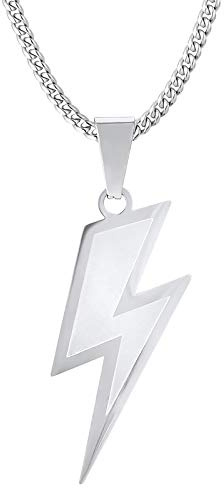 KRKC&CO Anhänger Kette 3mm 61cm Panzerkette mit Blitz Anhänger Weißgold plattiert Kette mit Blitz Kette Damen Hip Hop Anhänger Kette