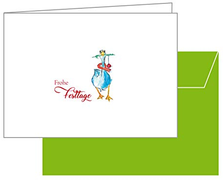 Weihnachtskarten mit liebevollen Aquarell-Bildern und grünen Umschlägen (8er Set gleiche Motive)