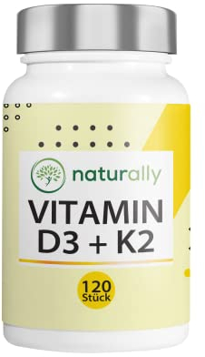 naturally Vitamin D3 K2 Tabletten [180 Stück] – hochdosiert, 5000 I.E. Vitamin D mit Vitamin K2 pro Tablette, vegan, ohne Zusätze