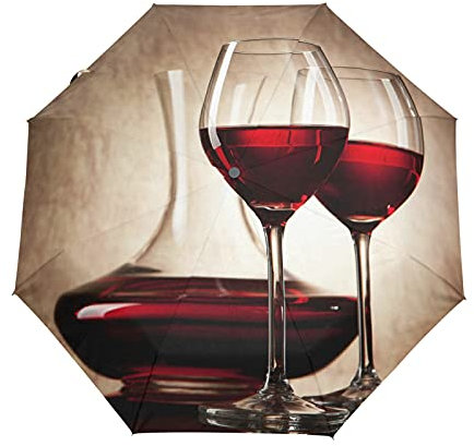 Carafe à décanter avec vin rouge et verre Fond antique Parapluie pliable automatique Portable Solide Voyage Parapluie de pluie Ouverture / Fermeture automatique Léger Compact Sun Anti-UV Parasol