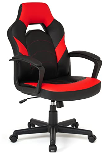 IntimaTe WM Heart Gaming Stuhl, Schreibtischstuhl für Erwachsene, Gamer Stuhl mit Armlehnen, Ergonomischer Bürostuhl aus hochwertigem Leder, 48 x 50 x 115cm (Rot)
