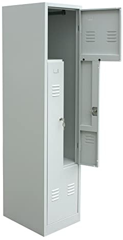 Schrank & Stuhl Spind – Metallspind in Z-Form 1 x 2 Abteilen 180 x 41,5 x 50 cm, Spindschrank mit Zylinderschlössern, Lieferung komplett montiert, Grau