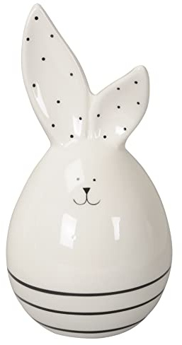 Posiwio dekorativer putziger Osterhase als Ei mit Hasenohren Hasenei Keramik weiß-schwarz in verschiedenen Größen (groß ca. 9,5 x 19 cm hoch)