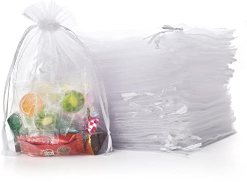 CLTPY Organzabeutel 100 Stück Organzasäckchen 10 x 15CM Weiß, Schmuckbeutel Schutzbeutel mit Zugband, Säckchen Geschenktüten Mitgebsel Tüten Geschenke Beutel für Hochzeits Party,Weihnachten