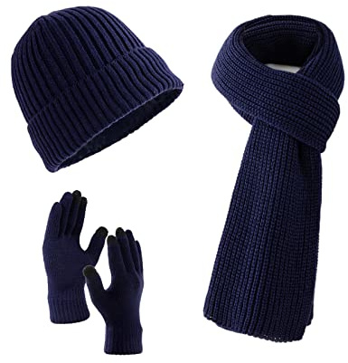Villand 3-teiliges Mützen Schal mit Touchscreen Handschuhen für Männer und Frauen, Unisex-Set für kaltes Wetter mit Fleece Futter und Geschenkbeutel
